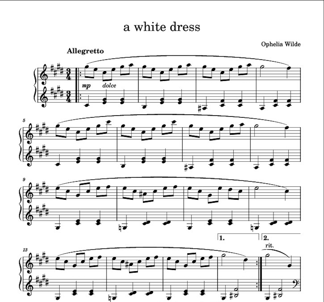 a white dress - Piano Sheet Music