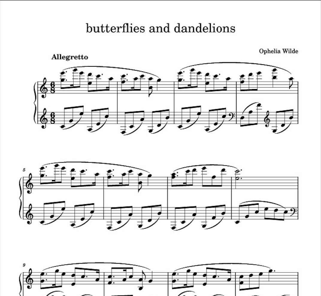 butterflies and dandelions - Piano Sheet Music