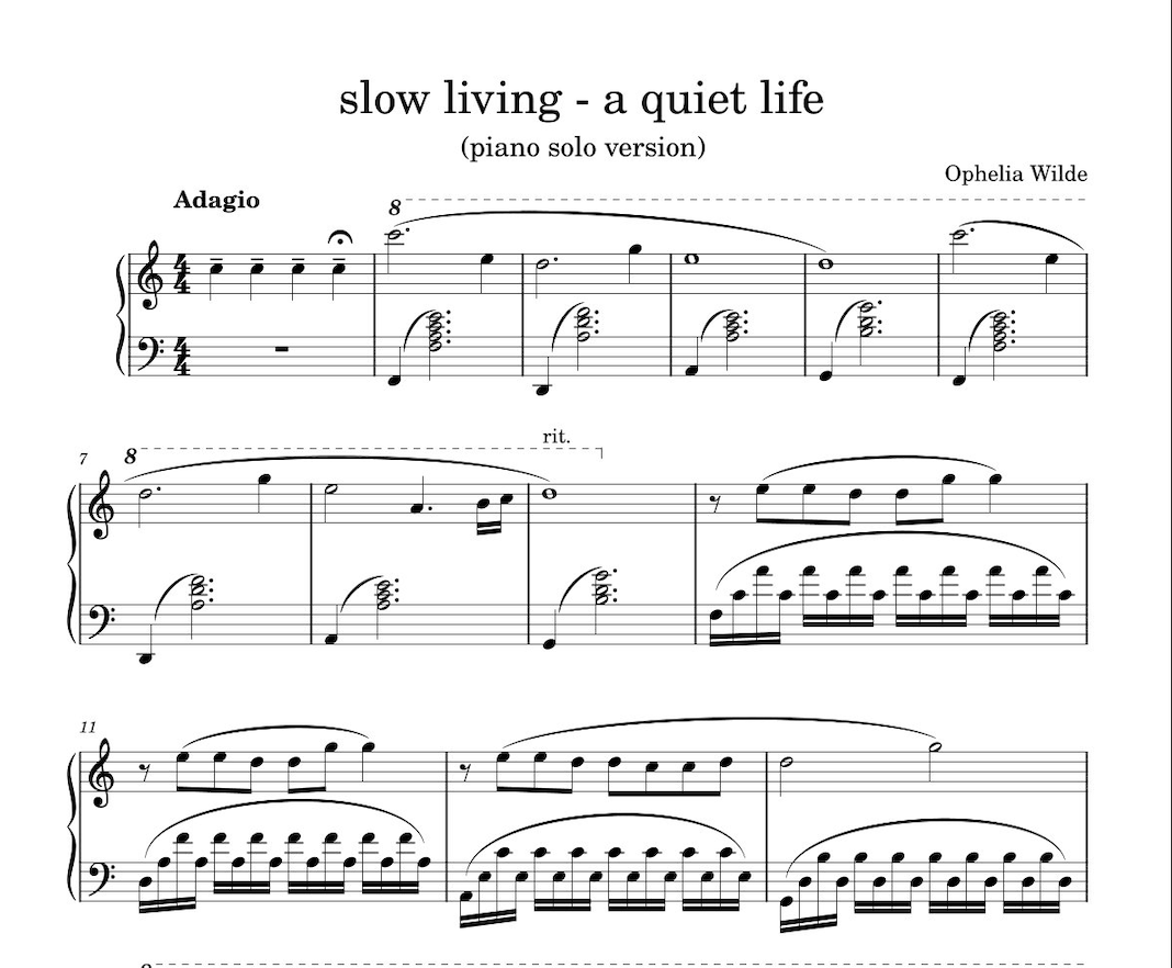 slow living (a quiet life) - Piano Sheet Music